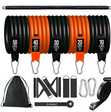 Fitense Resistance Bands Set of 10-50 LBS Heavy Resistance Bands with Handles/Door Anchor/Ankle Straps/Bag/Poster for Men and Women, Exercise Bands for Home Workout, Fitness, Muscle, Yoga, Pilates